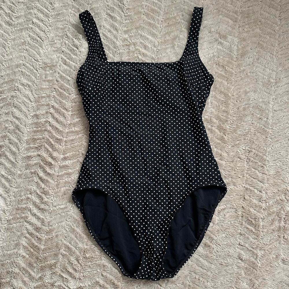 Vintage 90s Gottex Black with white polka dot swimsuit in a size 10
